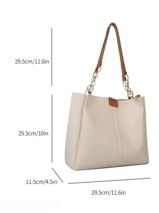 Everyday Chic Women's Tote Bag in White and Brown PU Leather view 2