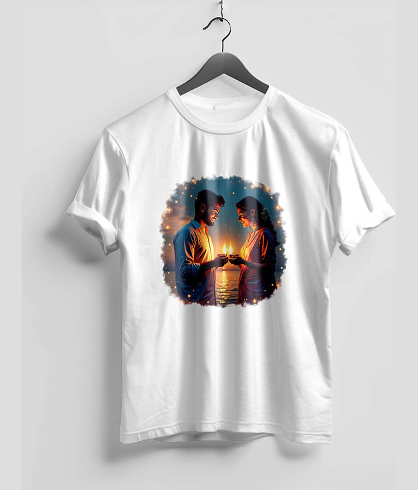 BINAYAK Cotton Round Neck Regular Fit Couple T-Shirt ( White ) view 2