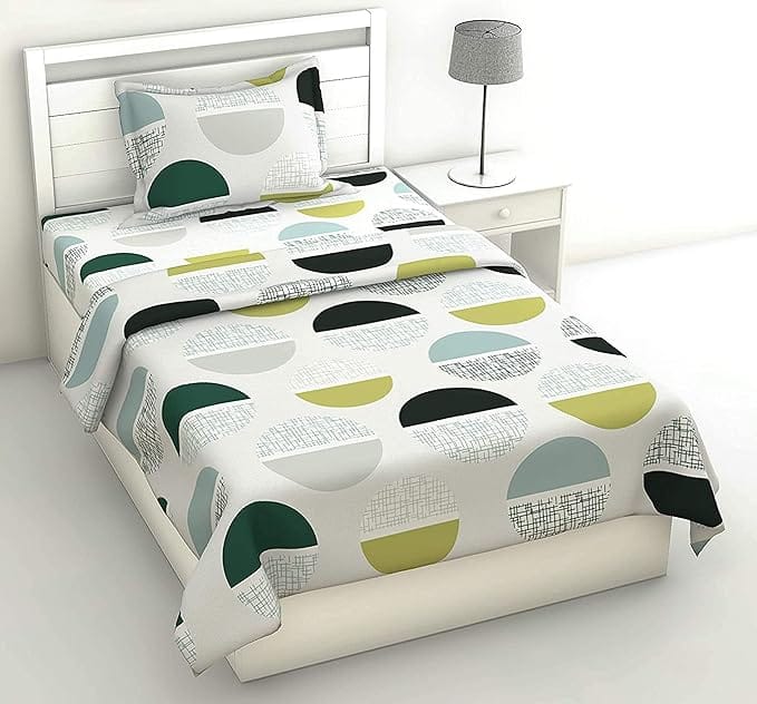 Modern Geometric Circles Pattern - Soft Microfiber Bedding Set with 2 Pillow Shams - Grey, Green, Yellow view 2