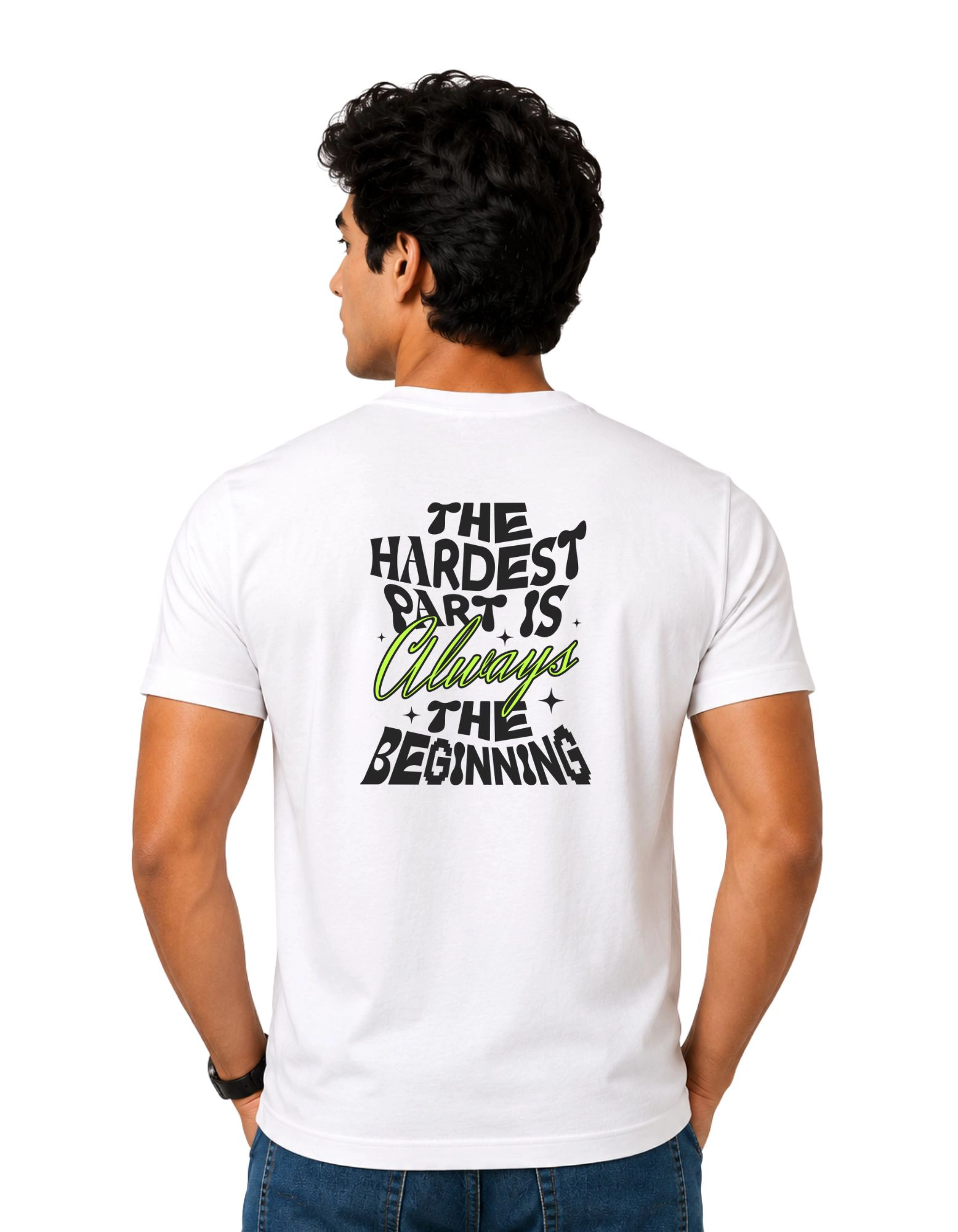 Always The Beginning Cotton Round Neck T-Shirt 180 GSM White view 2