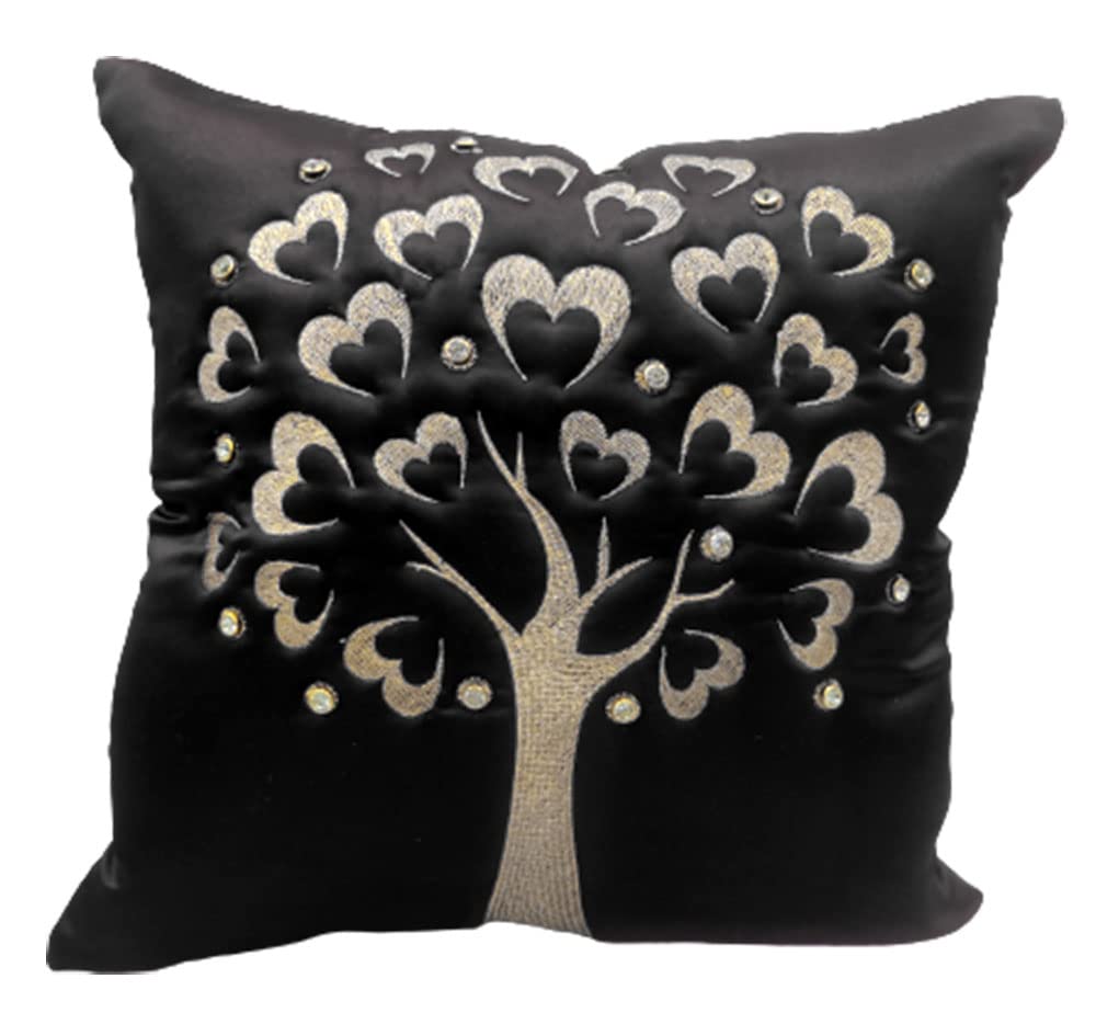 GOODVIBES Black Gold Embroidered Velvet Cushion Case Luxury Modern Throw Pillow Cover Decorative Pillow for Couch Living Room Bedroom Car| 16X16 Inches | 40cm * 40 cm I Set of 5| view 2