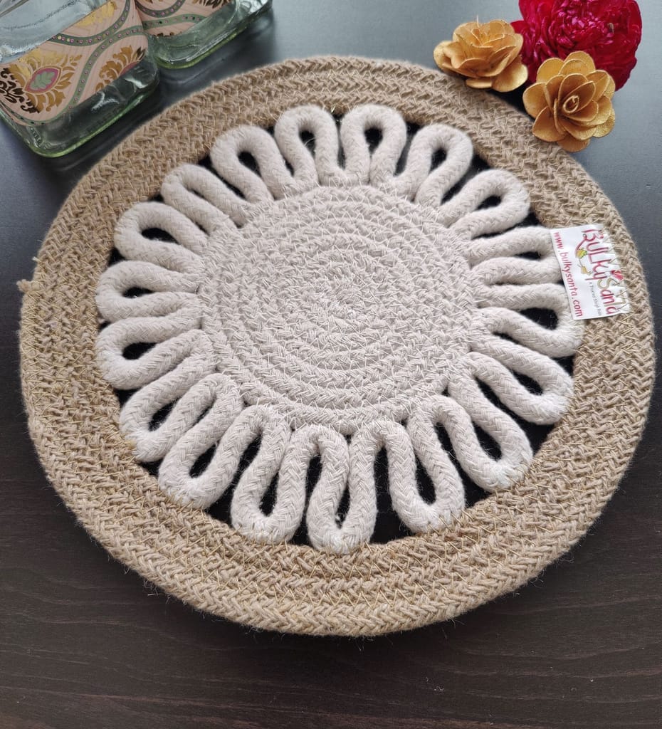 Round table mats cotton placemats (pack of 3) | Hotpads / trivets 9", Heat Resistant, Reversible Use (Payal) by Bulky Santa view 2