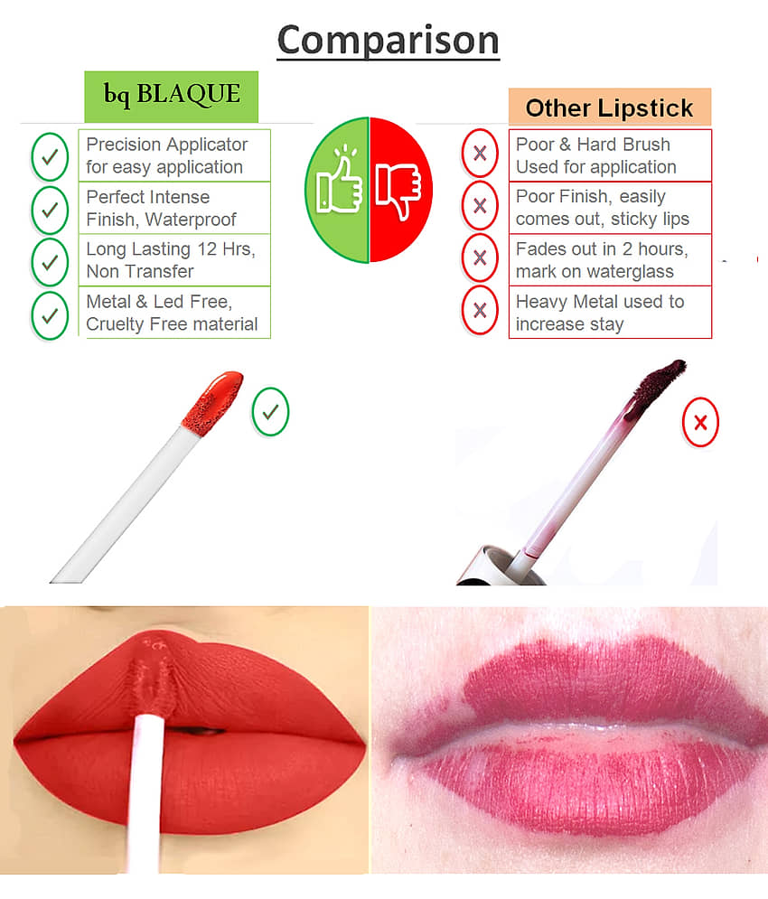 bq BLAQUE Matte Liquid Lipstick Combo of 3 Lip Color 4ml each, Waterproof - Coral Peach, Dark Pinkish Red, Brown view 2