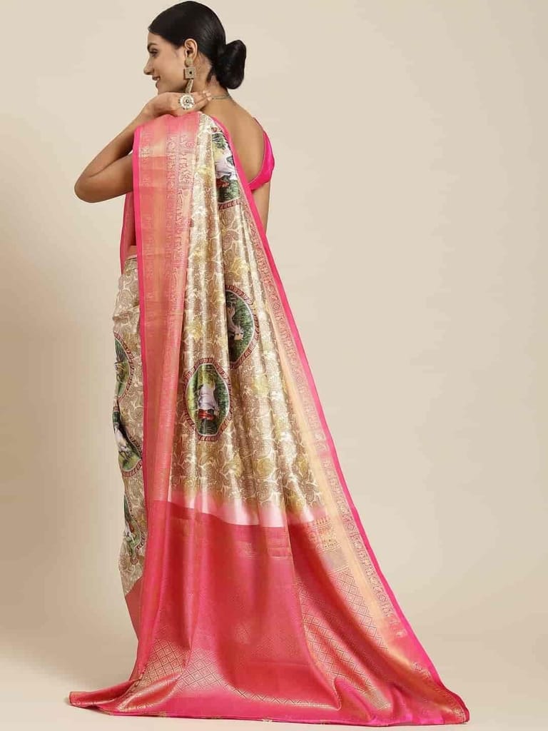 Women's Banarasi Digital Printed Zari Woven Saree with Unstiched Blouse Piece view 2