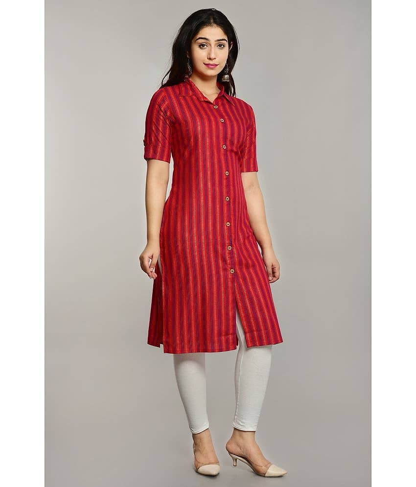Glorious - Red Rayon Women's Front Slit Kurti ( Pack of 1 ) view 2