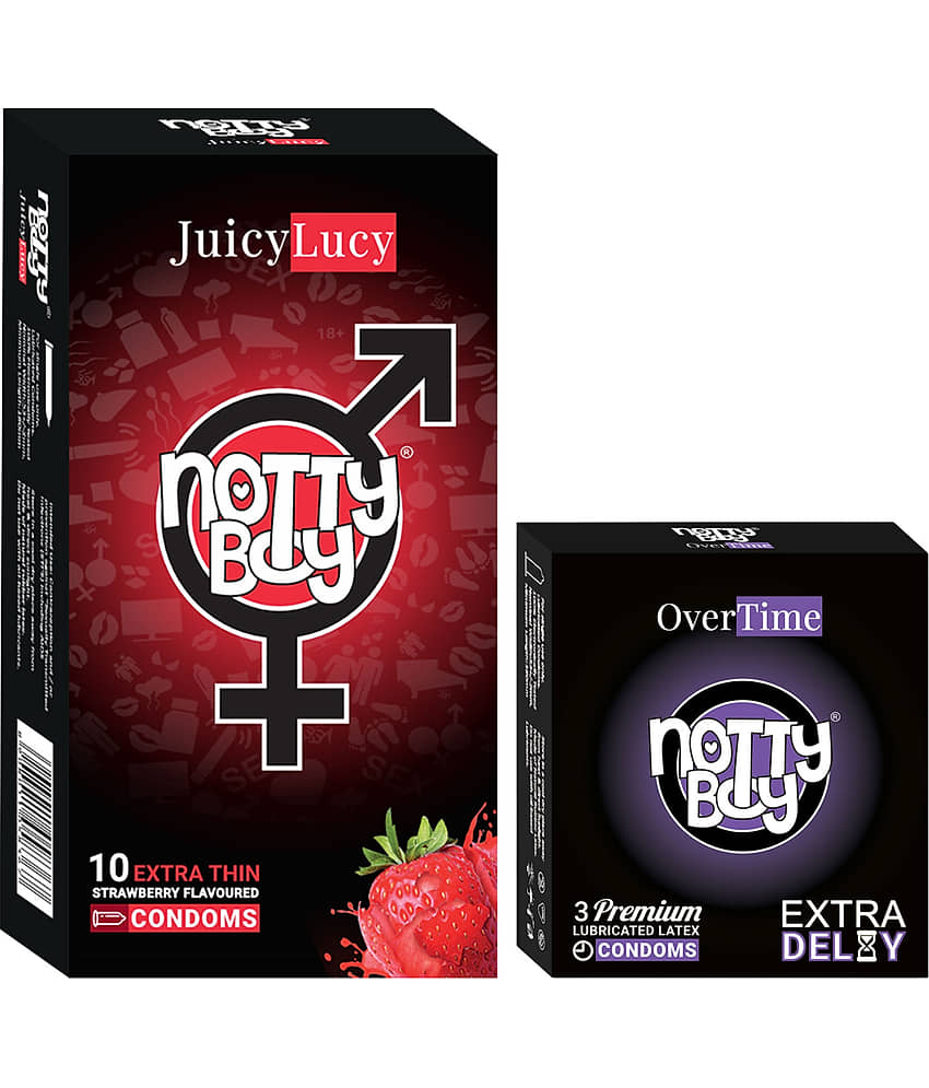 NottyBoy Strawberry Flavoured and Over Time Long Lasting Condoms - Set of 2, 13 Pieces