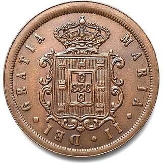 20 Cash/Reis 1851 Portuguese India old Copper Coin view 2