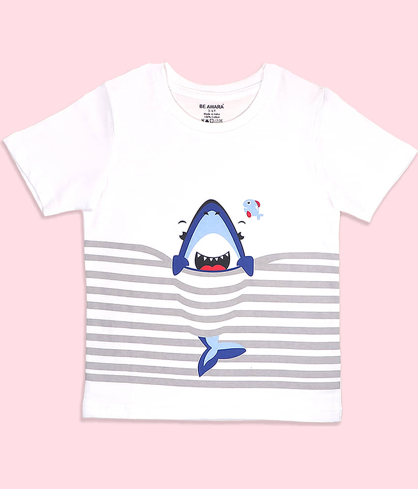 Be Awara Pack of 1 Unisex Cotton T-Shirt & Shorts Set ( White ) view 2