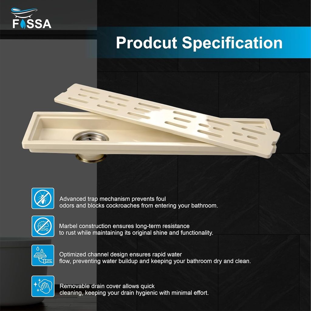 Ceramic (18 x 4 Inches) Melamine Shower Channel Floor Drain Ivory Glossy Finish (RM-219) view 2