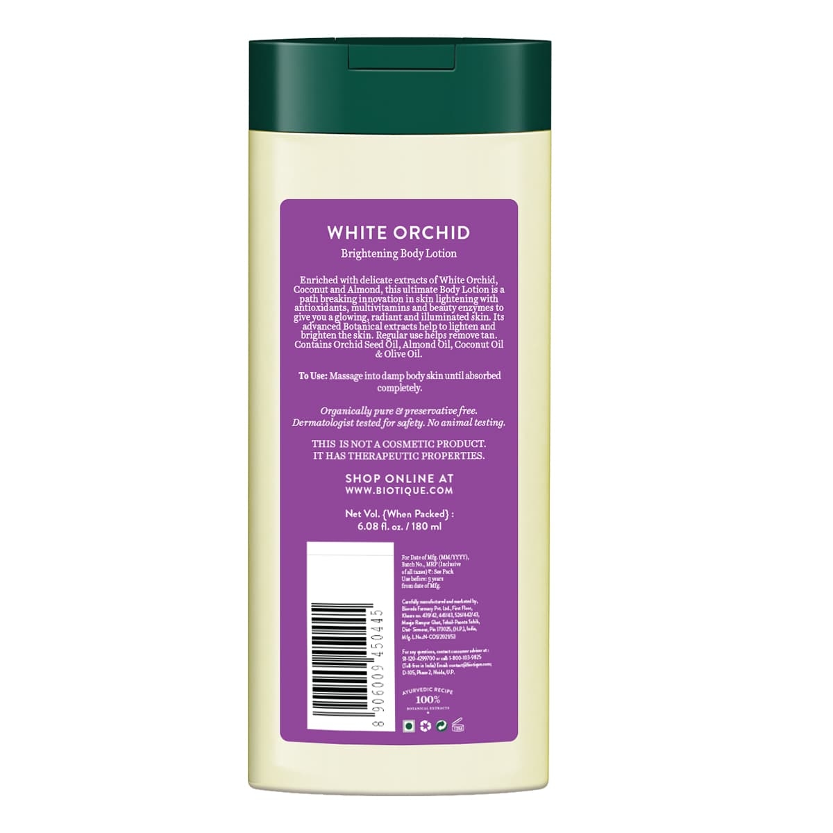 Biotique White Orchid Brightening Body Lotion 180ml view 2