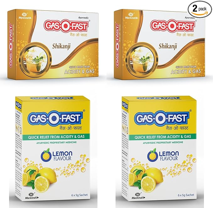GASOFast Ayurvedic Antacid (Shikanji 6sx 2 Lemon 6s x2 5 g each) (Pack of 4)