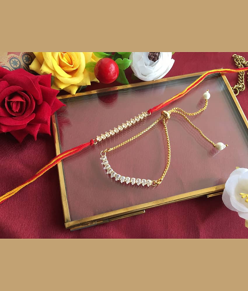 THRIFTKART Bhaiya Bhabhi Rakhi Gold American Diamond RAKHI COMBO FOR BHAIYA BHABHI view 2