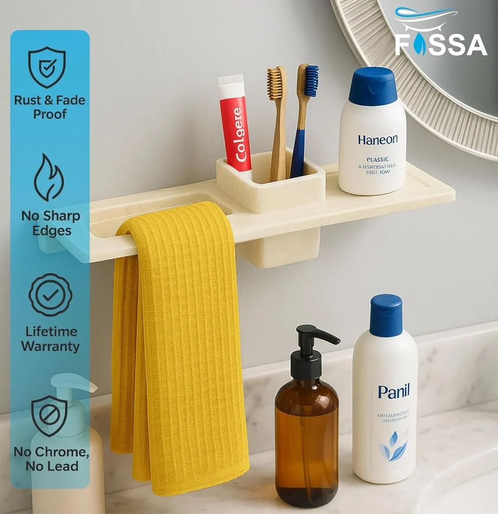 Ceramic Towel Ring & Brush Holder Glossy Ivory (RM-128) view 2