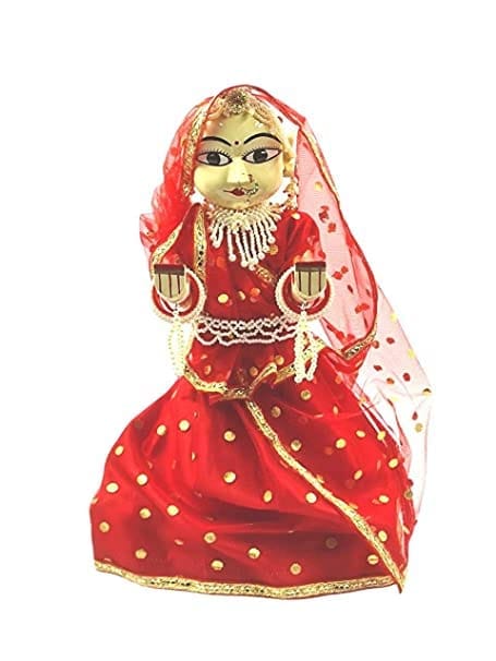 Rajasthani Traditional Handmade Wooden Gangaur and Ishar Idols with Clothing & Jewellery 9 Inch. view 2