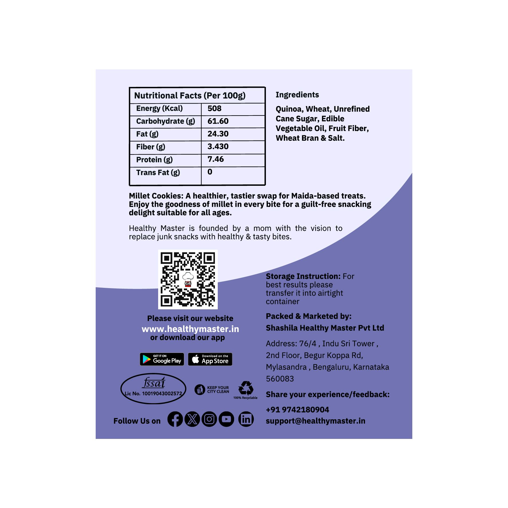 Healthy Master Quinoa Millet Cookies, 120 g view 2