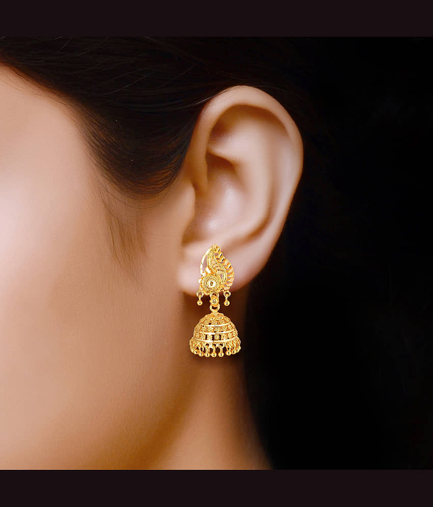 Vighnaharta Golden Jhumki Earrings ( Pack of 1 ) view 2