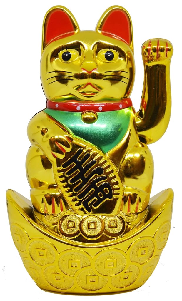 Ahina 5" Battery Operated Feng Shui Lucky Cat Sitting On The Boat with Waving Arm, for Health Wealth & Prosperity (Battery not Included) (Medium)
