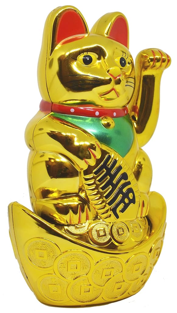 Ahina 5" Battery Operated Feng Shui Lucky Cat Sitting On The Boat with Waving Arm, for Health Wealth & Prosperity (Battery not Included) (Medium) view 2