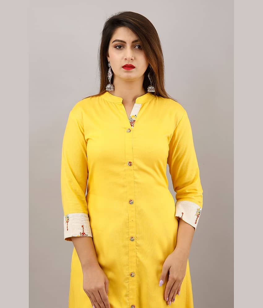 MAUKA - Yellow Front Slit Rayon Women's Stitched Salwar Suit ( Pack of 1 ) view 2