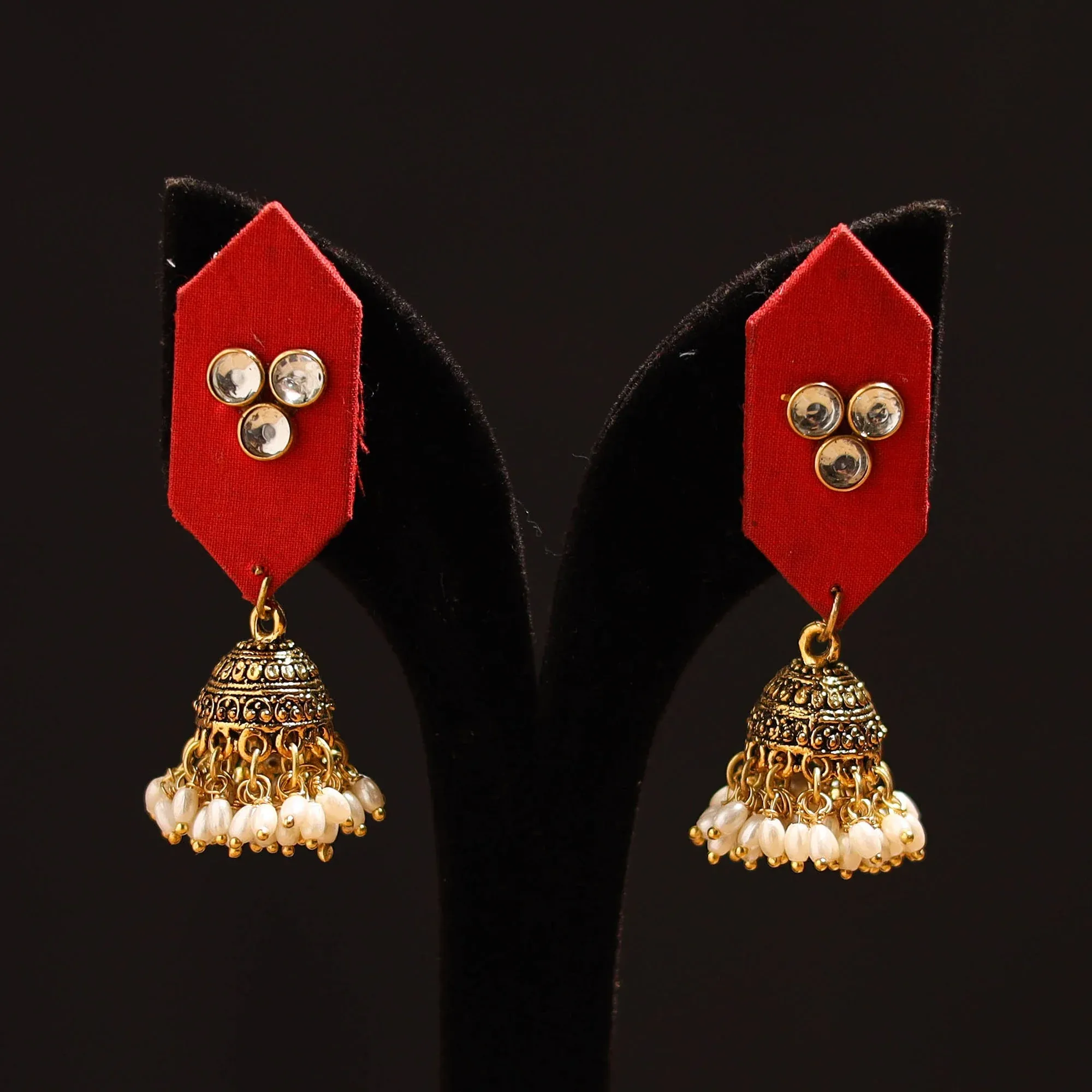 Red - Mariam Stone Work Fabart GS Jhumka Earrings
