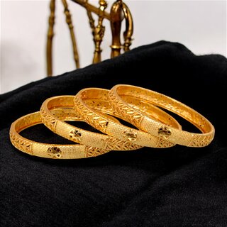 18k One Gram Gold Plated Traditional Designer Pack of 4 Bangle Set For Women view 2