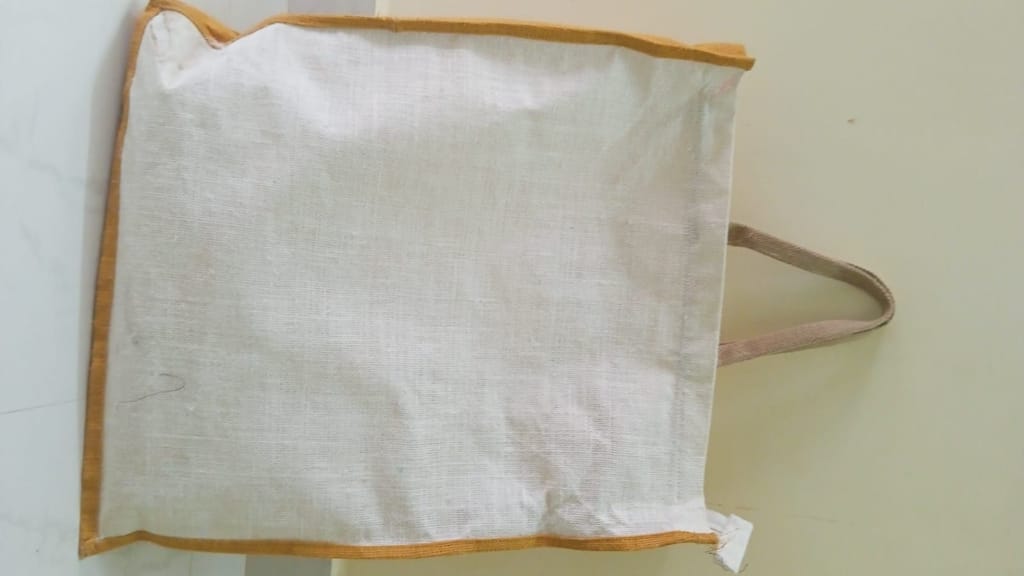 "Natural Jute Tote Bag with Brown Handles" view 2