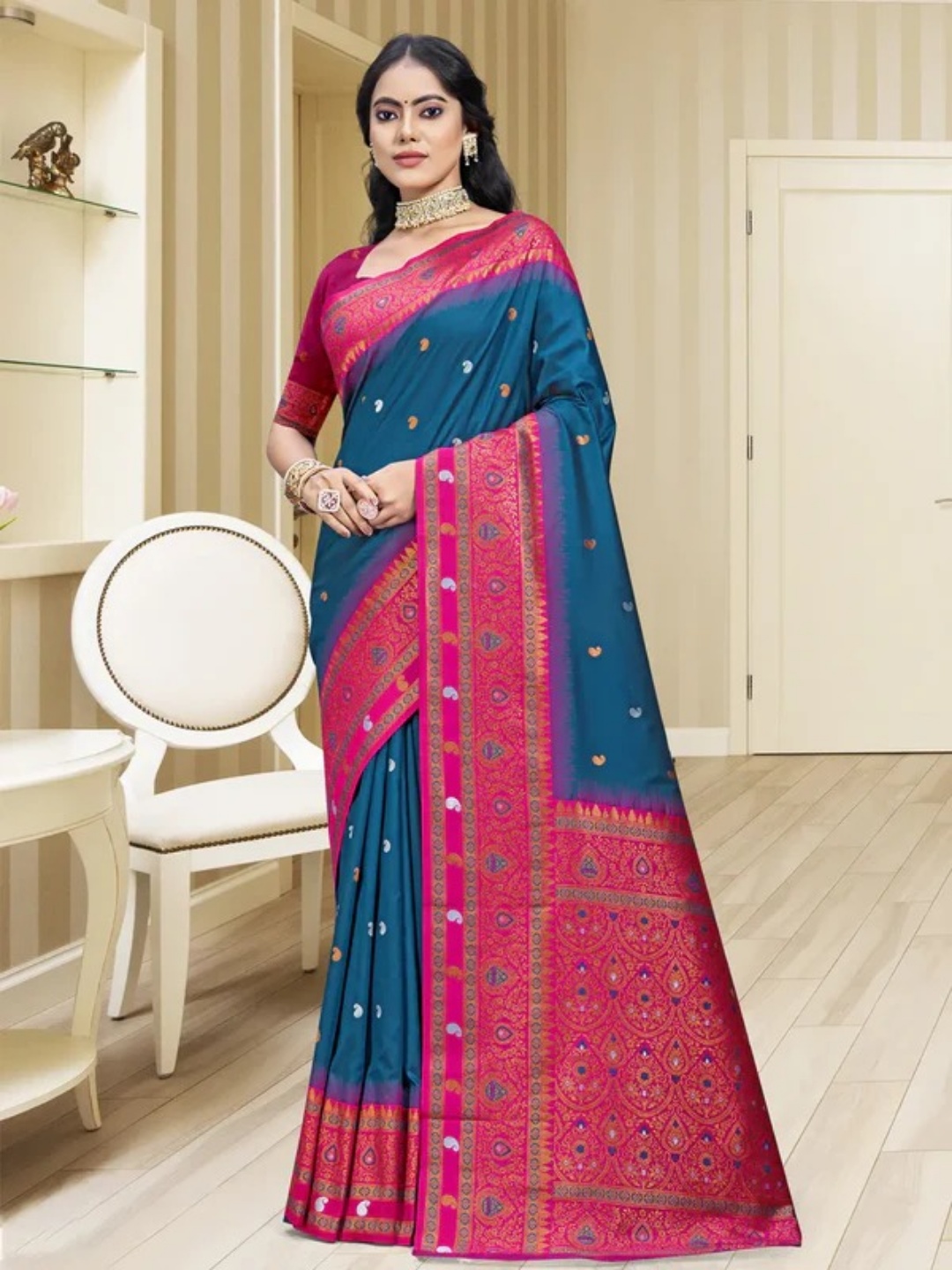Blue Silk Saree view 2