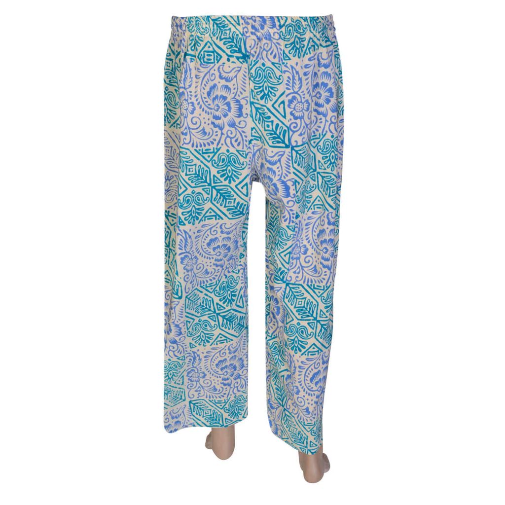 Women's Light Blue & White Printed Cotton Palazzo Pants view 2