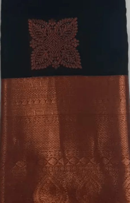 Women Semi Pattu Saree Silk Blend Saree bottle green color saree with pink color pallu and blouse view 2