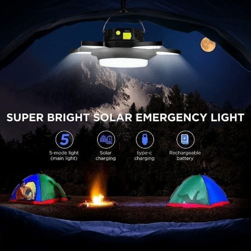 SPARKWORLD Solar Led Rechargeable Emergency Light Waterproof USB Portable 60W Hanging Camping Lamp, for Home, Outdoor and Indoor (ABS, Cool White, Pack of 1) | Colour: Black view 2