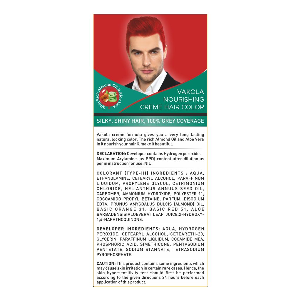 Vakola Permanent Hair Color - Flame Red, 100ml | 100% Grey Coverage | With Almond Oil & Aloe Vera | Smooth & Long-Lasting Shine view 2