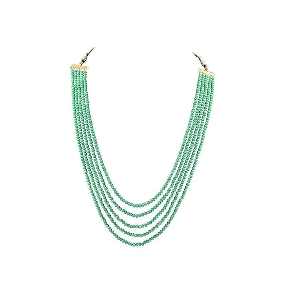 Manbhar Gems - Semi Precious Crystal Gemstone Beads Five Layer Necklace For Girl and Women Round Faceted Beaded Mala Fashion Jewellery rama colour view 2