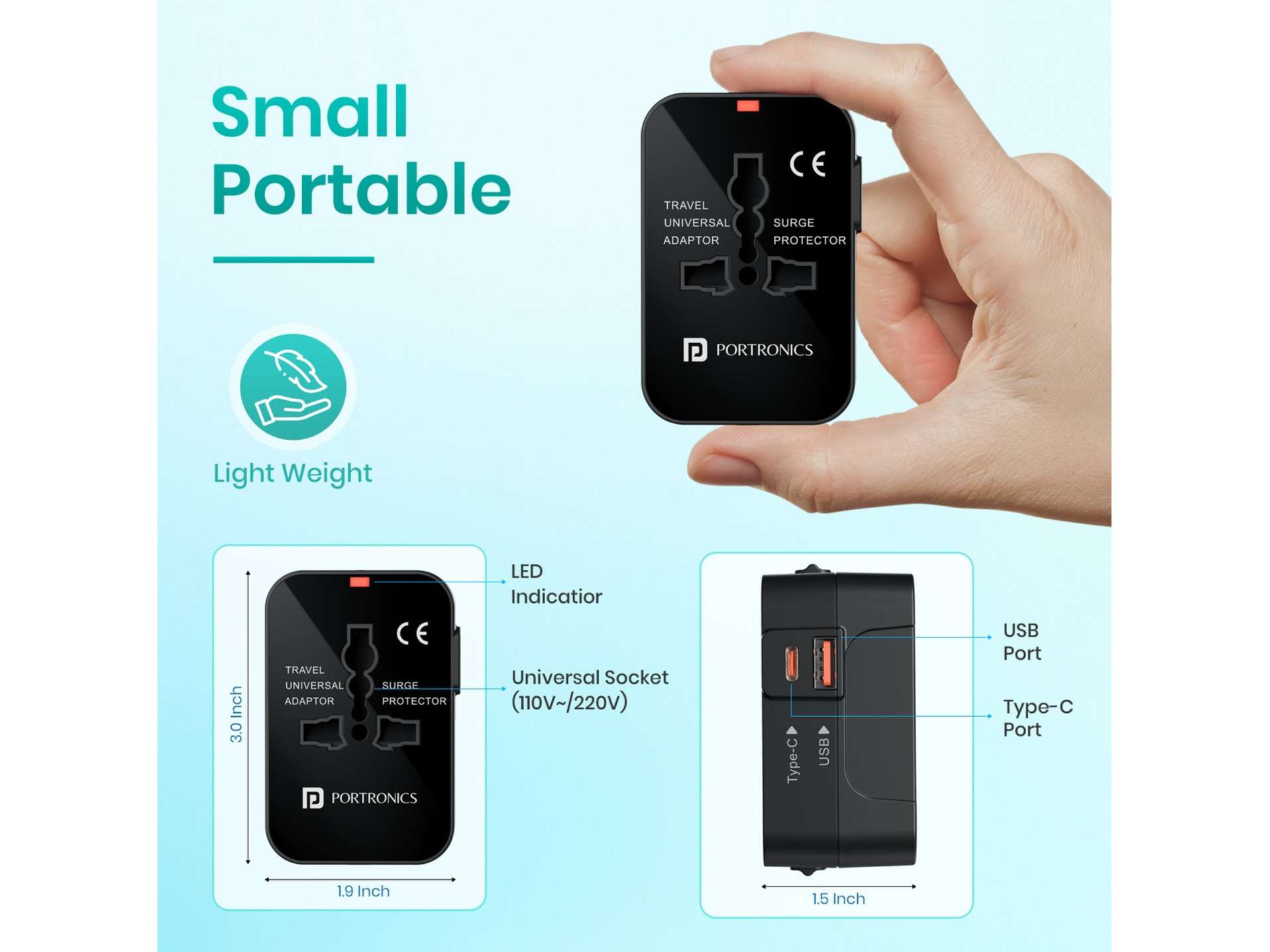 Portronics Juicemate 3 Universal Travel Adapter with 6A AC Socket Output,Universal AC Socket, All in One International Travel Fast Charging Adapter view 2