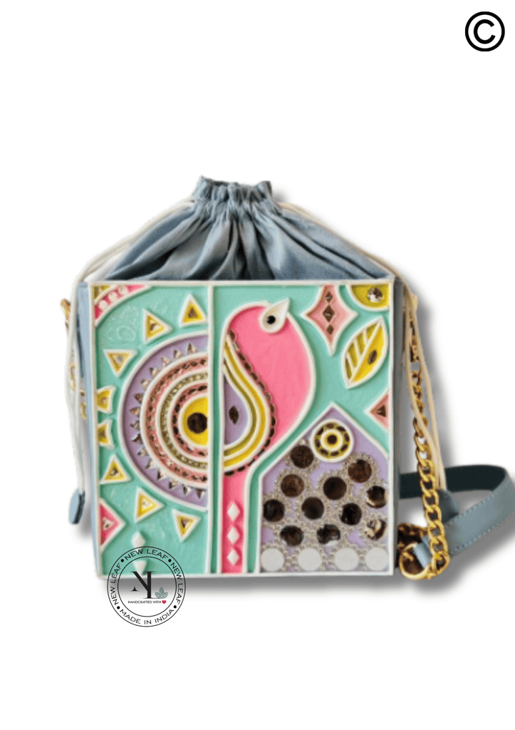 Pastel Peacock Lippan Art Potli Handcrafted Sling Bag view 2