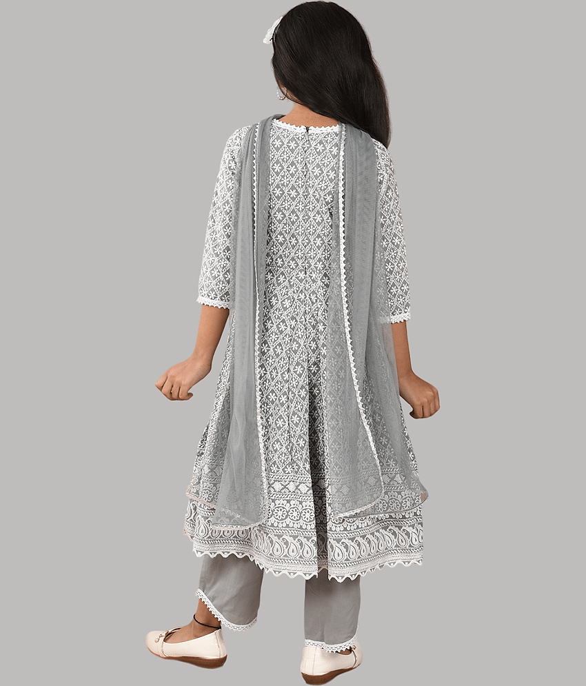HLGARMENTS Girls Cotton Anarkali Suit Set ( Pack of 3 , Gray ) view 2