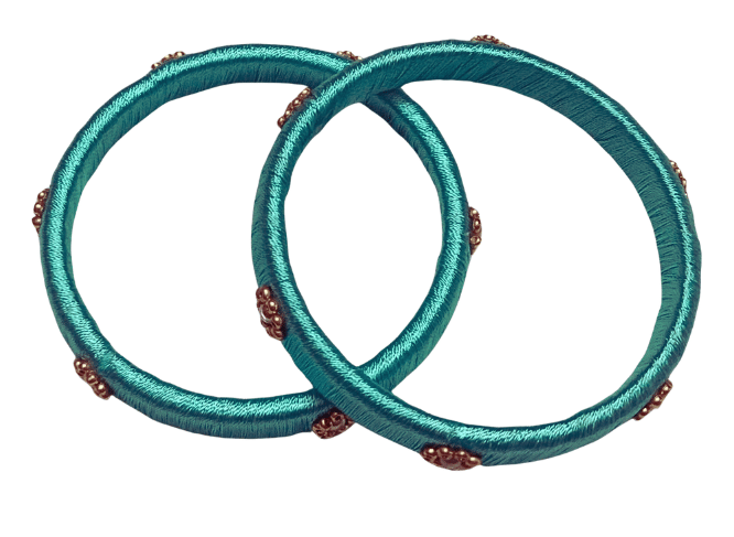 Green Silk Thread Bangle Set with Pearl Beads view 2