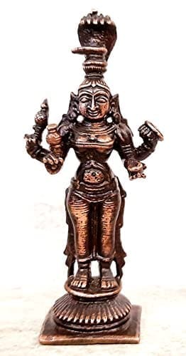 Searchers Paradise - Copper Idols Rarest Kohalpur Mahalakshmi,3.3 inches, Copper Handmade 80 Grams, Patina Antique Finish, Pack of 1 Piece view 2