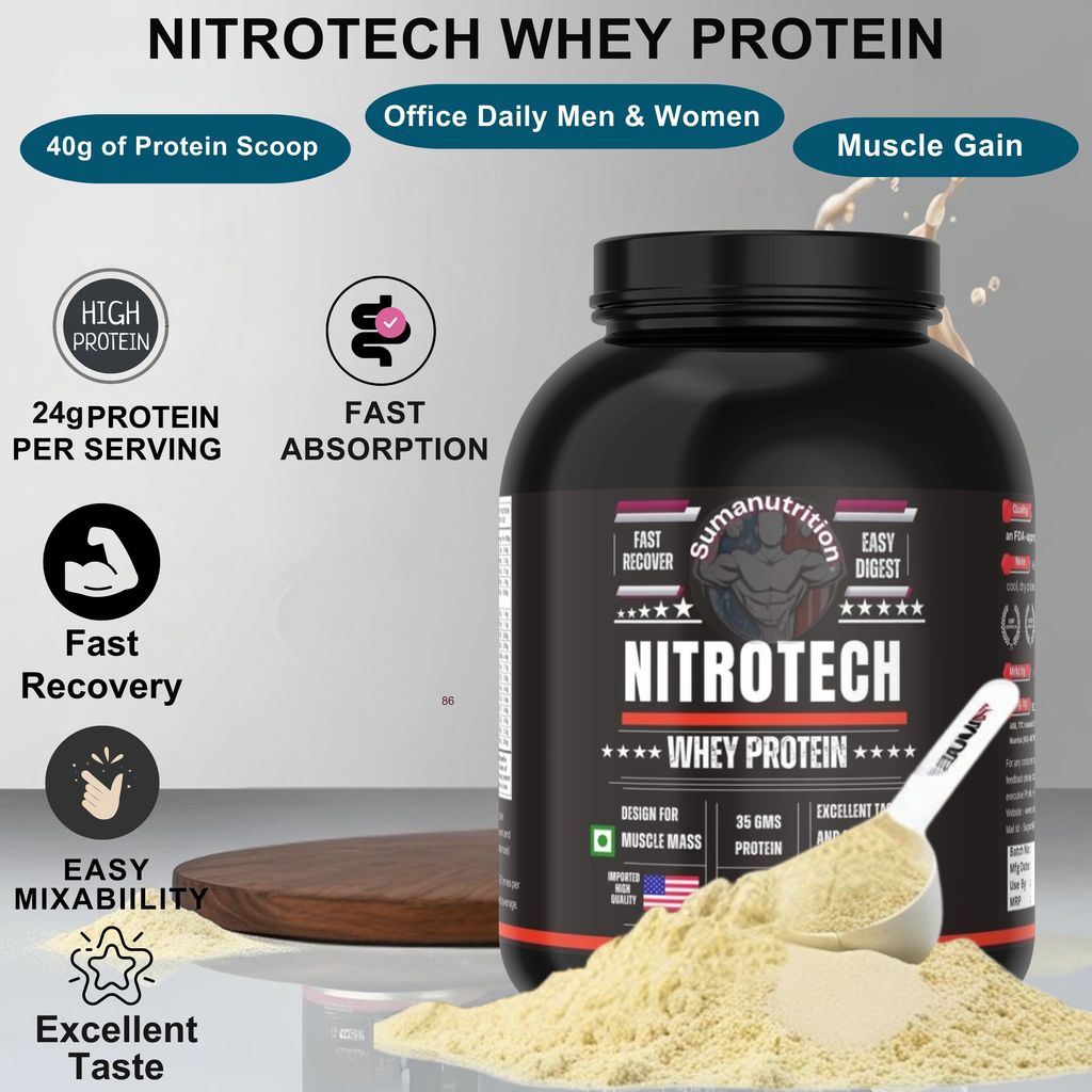 Nitrotech Whey Protein Powder | Muscle Recovery supplement | Delicious Flavor 2kg / 1.81Kg view 2