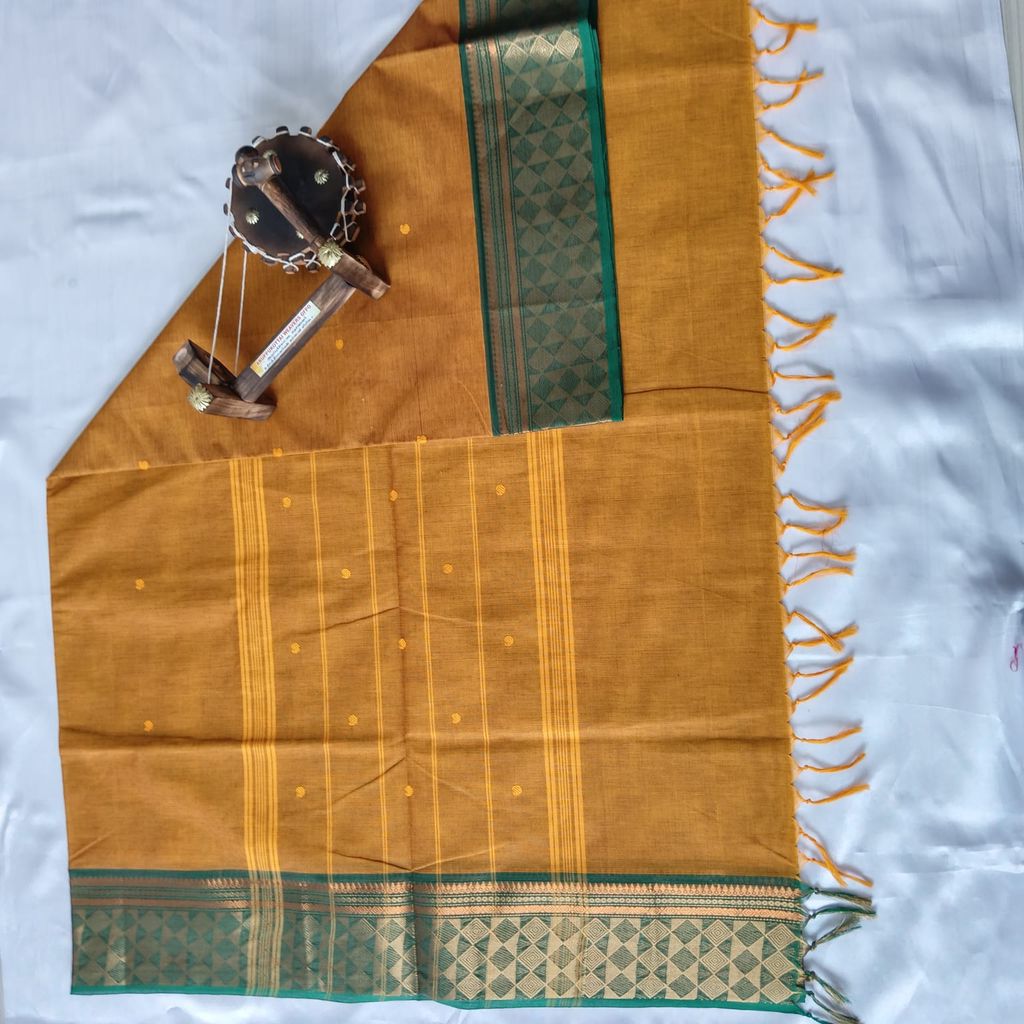 Gold color Pure Cotton Saree with Blouse view 2