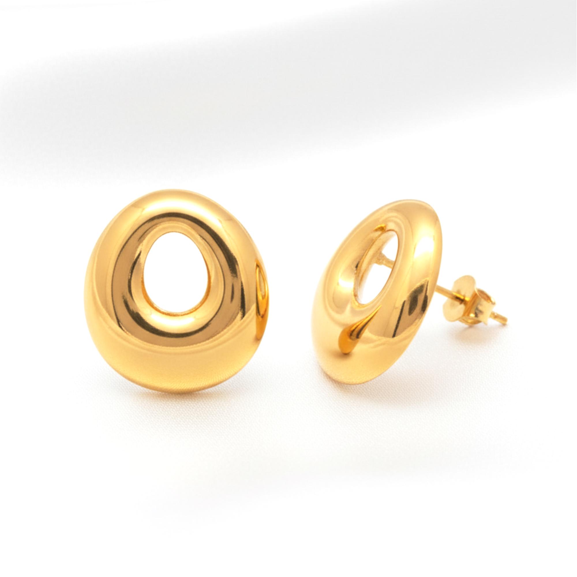 KAYYA21 Gold Hollow Donut Stud Earrings – Glossy Finish | Lightweight | Pack of 1 view 2