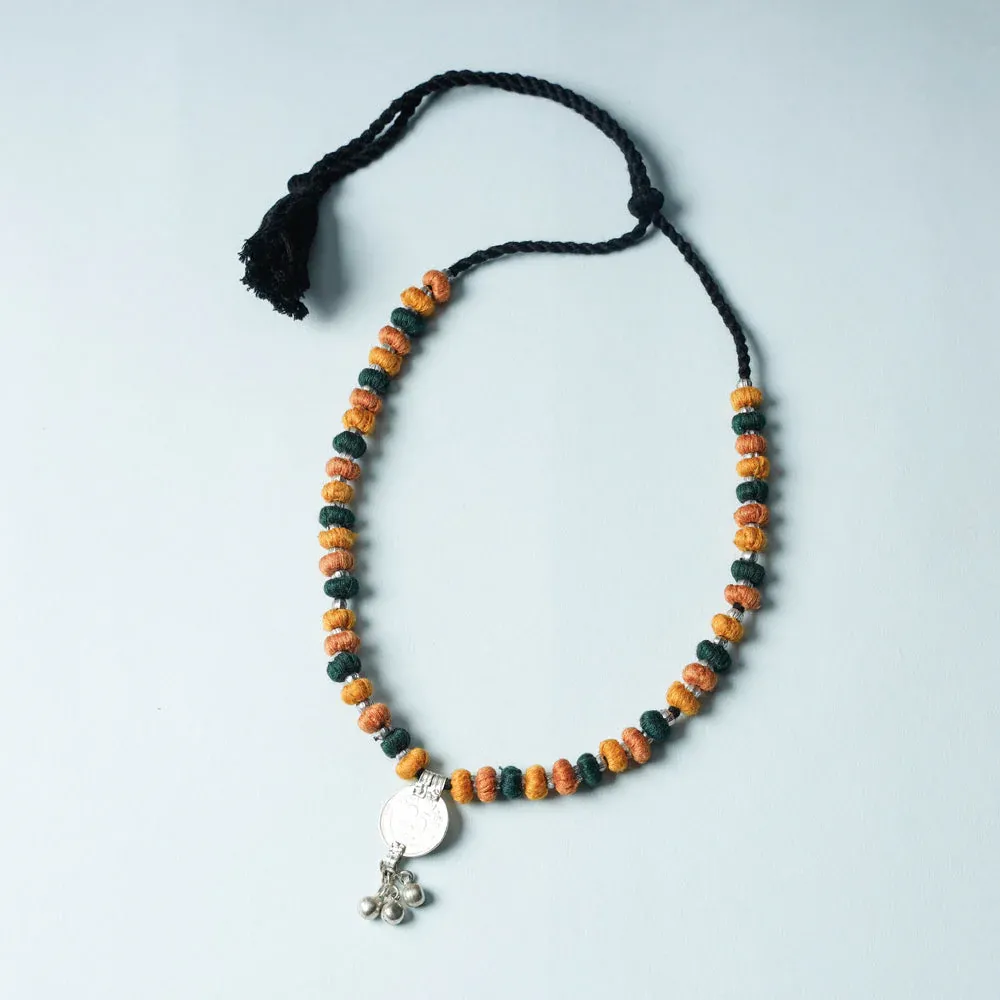 Multicolor Lambani Thread & Bead Work Coin Pendant Necklace view 2