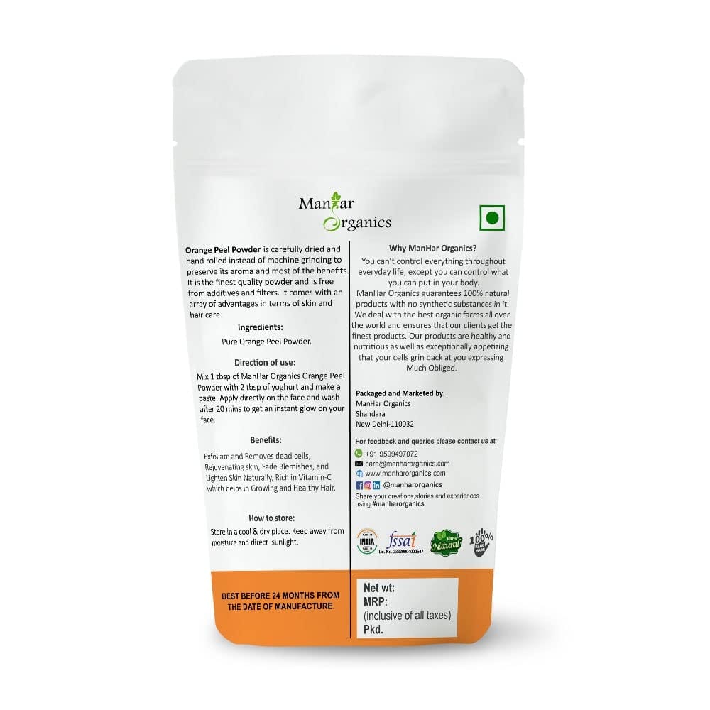 ManHar Organics Orange Peel Powder 100gm| Natural & Pure | Skin Brightening, Anti-Aging, and Acne Treatment | Herbal Beauty Powder view 2