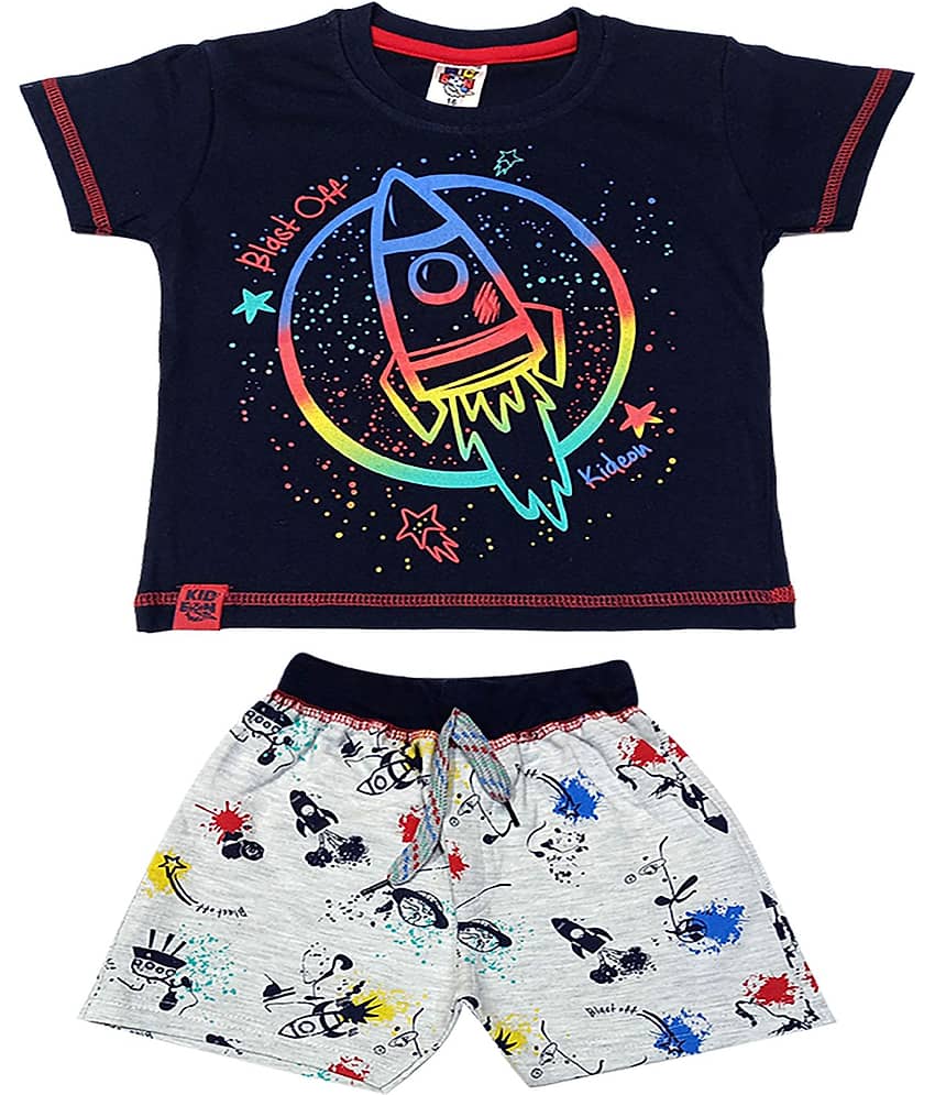 Kideon Pack of 1 Baby Boys 100% Cotton T-Shirt & Shorts ( Black )