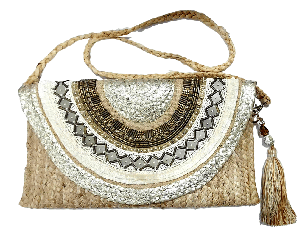 Jute Purse with Embellishments and Beautiful Handmade Tassel