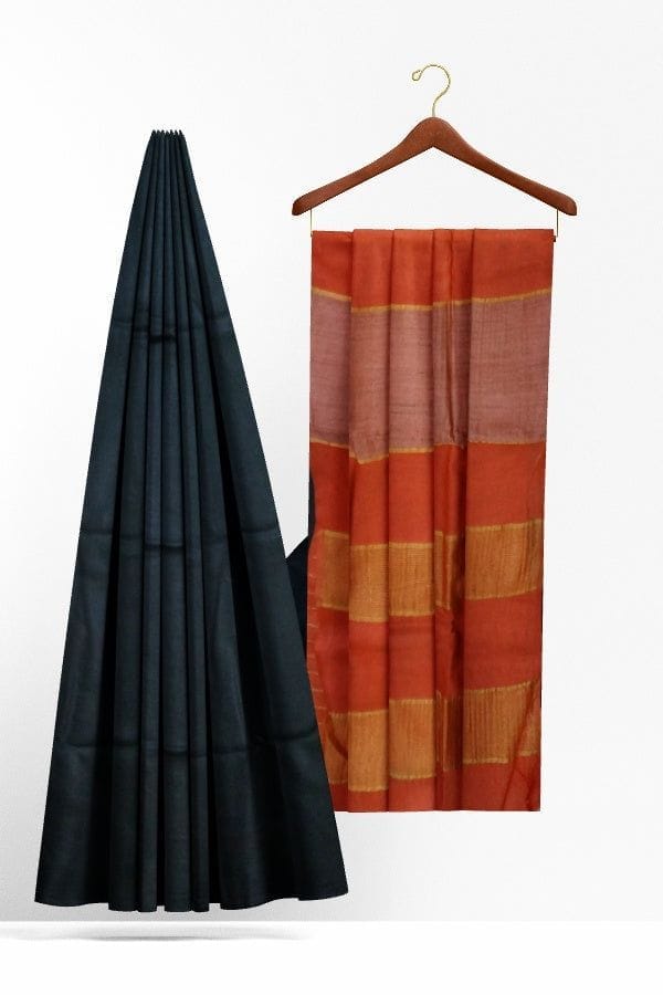 Black Cotton Silk Bengal Handloom Saree view 2
