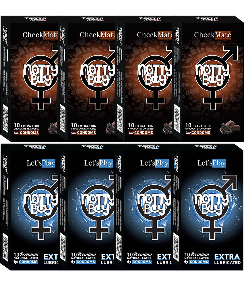 NottyBoy Combo Pack Extra Lubricated and Chocolate Flavoured, Ultra Thin Condoms For Men - 80 Units