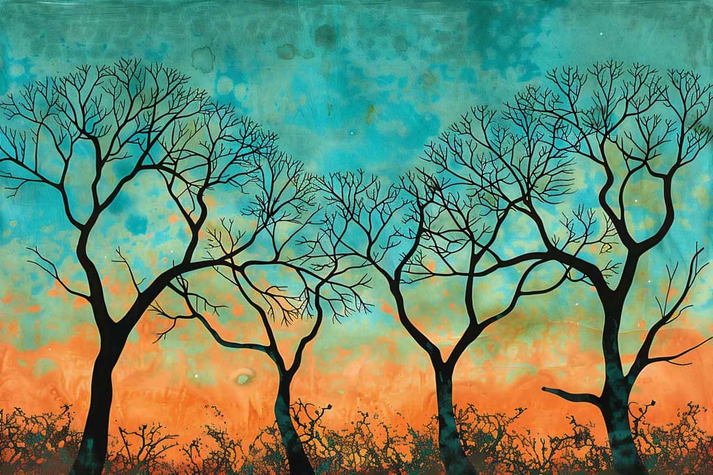 VIBRANT SUNSET TREES WALLART 24in X 16in WITH BLACK FRAME view 2