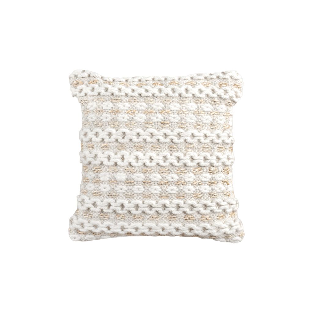 COHEN Handmade Jute & Wool Cushion Cover | Ivory | Textured Decorative Throw Cushion | 45x45 cm view 2