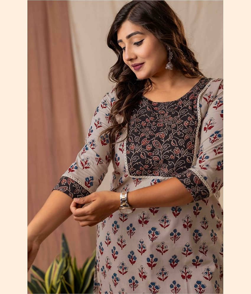 AMTHI Women Cotton Self Design Straight Kurti ( Cream ) view 2