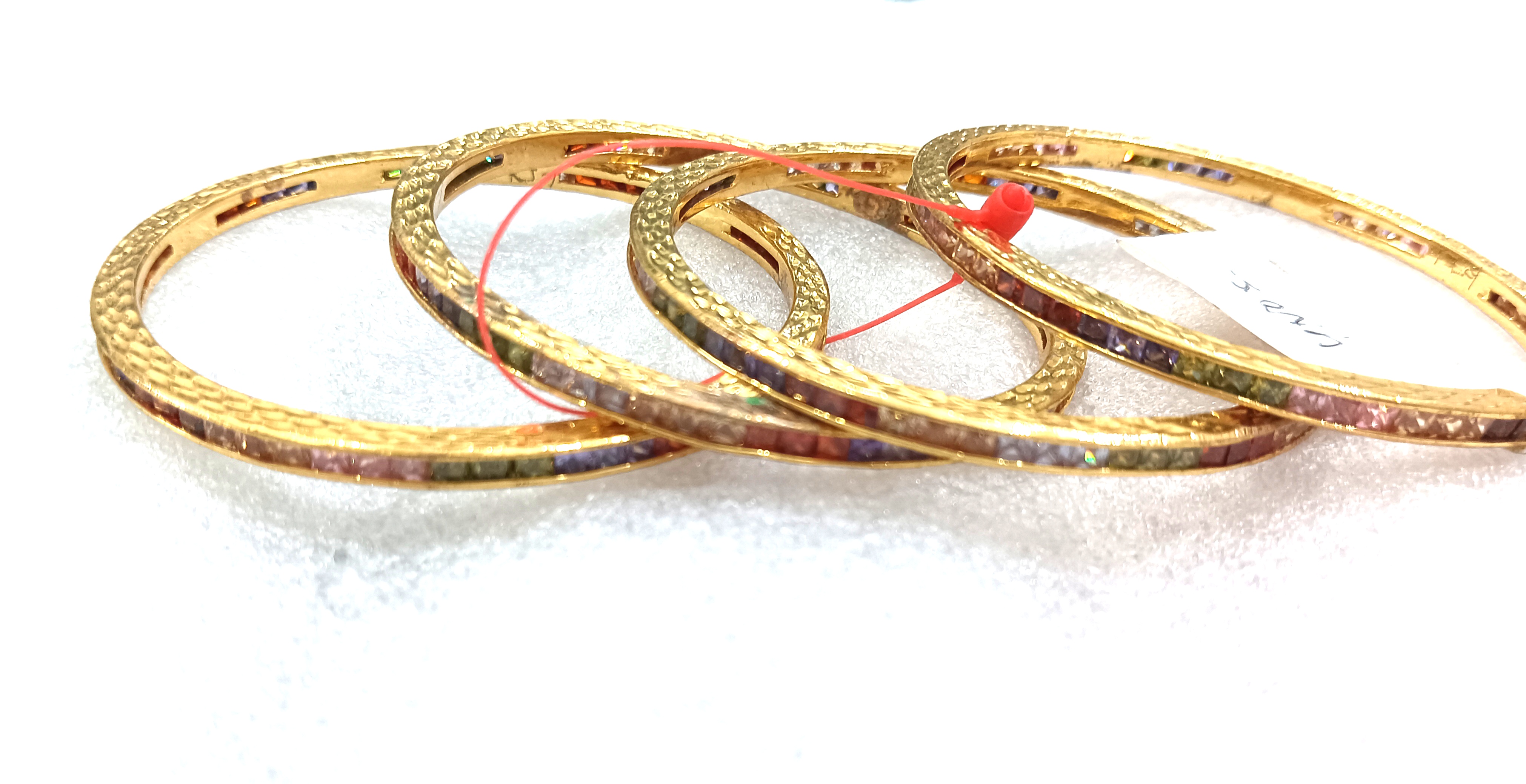Multi-color chowky bangles in gold polish (4 nos) view 2